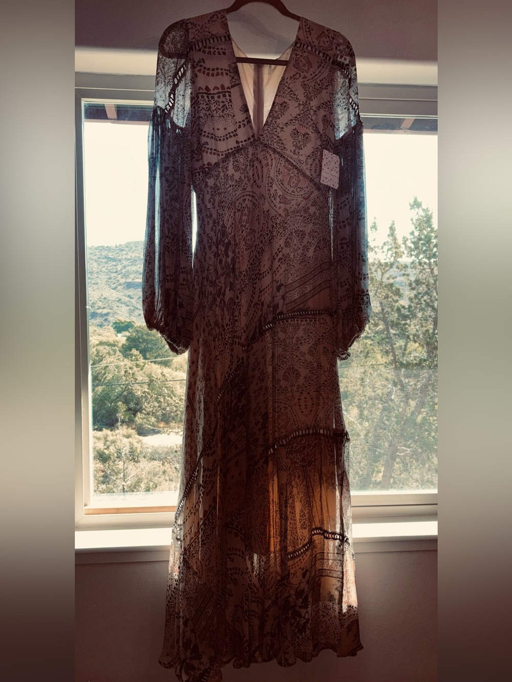 FREE PEOPLE “Moroccan Dreams” Boho Maxi Dress ~ SZ 8 ~ beige/blue/multi ~ NWT! - Picture 17 of 17